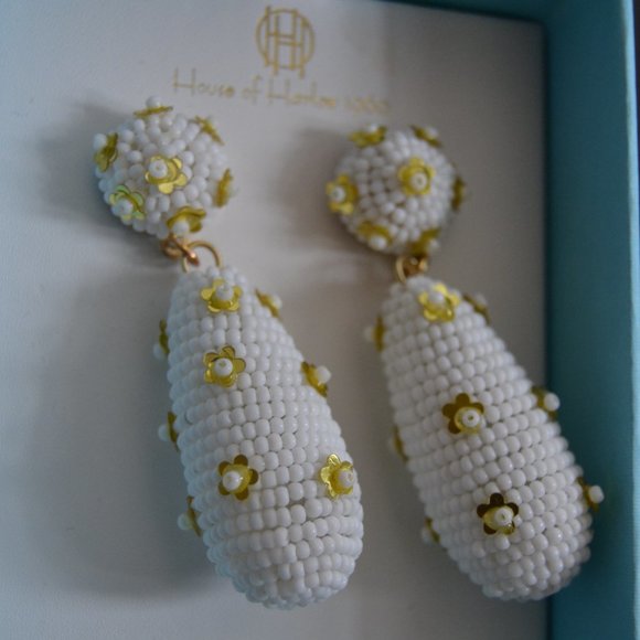 House of Harlow 1960 Beaded Yellow Daisy Dangle Drop Earrings - Picture 4 of 9